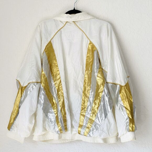 Vintage 90s Jacket Janeve Adult XL White Gold Track Full Zip Windbreaker Nylon - Picture 2 of 7